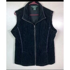 Woolrich Vest Black Cotton Corduroy Wide Wale Zip Up XL Cabincore, Cottagecore